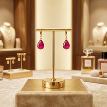 Pendientes hechos a mano Ruby Rose en forma de lágrima bañados en oro de 18K de plata de ley 925 | Edición Limitada Curación Holística | Artesanía Española