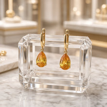 Pendientes Exclusivos de Citrino en Forma de Lágrima Hechos a Mano – Plata de Ley Chapada en Oro de 18K (Libre de Níquel) Pendientes Llamativos | Edición Limitada por Curación Holística