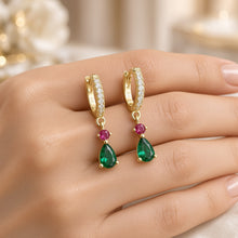 Exclusive Diopside & Ruby Rose Statement Huggie Earrings | 925 Sterling Silver 18K Gold Plated | Nickel-Free Limited Series | Handmade in Spain by Curación Holística