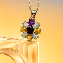 Mediterranean Handmade Sterling-Silver Necklace • Natural Garnet, Amethyst, Citrine & Aquamarine • Unique Statement Pendant by Curación Holística - Curacíon Holística