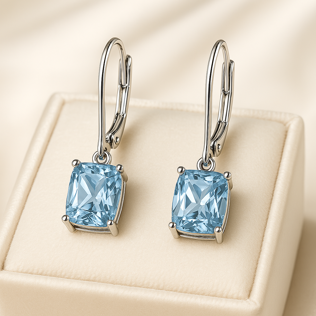 Side profile of aquamarine earrings showing gemstone setting