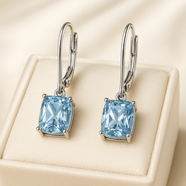 Side profile of aquamarine earrings showing gemstone setting