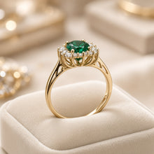 Timeless Halo Emerald Ring – Handmade Gold-Plated Sterling Silver with Nano Emerald & White Quartz | Boho Luxe Statement Jewelry by Curación Holística