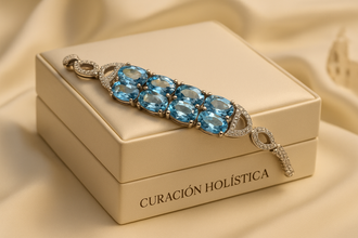 Handmade Aquamarine & Sterling Silver Bracelet with White Quartz | Exclusive Curación Holística Jewelry - Curacíon Holística