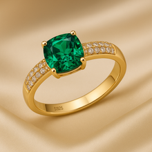 Boho handmade statement ring with nano emerald and gold setting