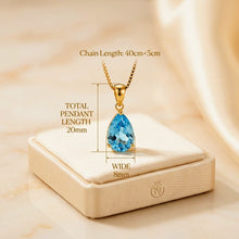 Handmade Swiss Blue Topaz Teardrop Earrings & Necklace Set | 18K Gold Plated Sterling Silver | Curación Holística Healing Jewelry