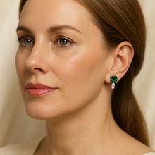Handmade Nano-Emerald Cushion-Cut Earrings in Sterling Silver with Pavé Accents | Curación Holística Exclusive - Curacíon Holística
