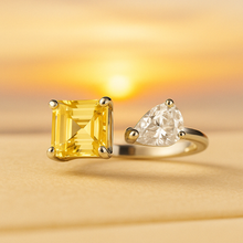 Adjustable Citrine and White Quartz Statement Ring in Sterling Silver – Handmade Exclusivity by Curación Holística - Curacíon Holística