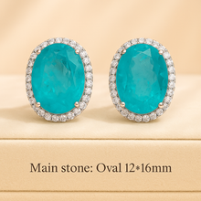 Statement sterling silver earrings with 12x16mm Paraiba tourmalines
