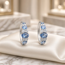 Pendientes de aro artesanales con aguamarina y cuarzo blanco en plata de ley sin níquel | Serie limitada de artesanía española