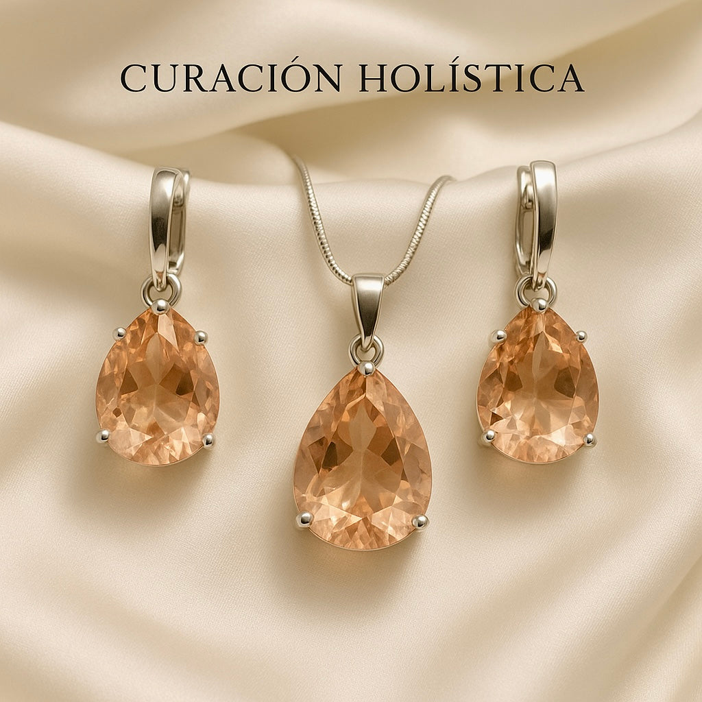 Handmade Morganite jewelry set in sterling silver