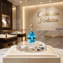 Handmade Swiss Blue Topaz Teardrop Earrings & Necklace Set | 18K Gold Plated Sterling Silver | Curación Holística Healing Jewelry