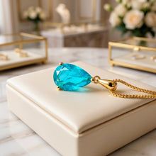 Collar de gota de turmalina paraiba hecho a mano | Plata de ley chapada en oro de 18 quilates | Colgante llamativo sin níquel | Artesanía española de curación holística