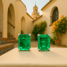 Sterling silver boho emerald earrings – frontal view showing clarity and cut