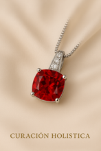 Side view of ruby pendant necklace showcasing craftsmanship and gemstone sparkle.”