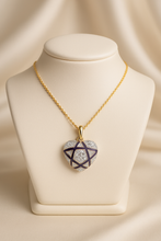 Handmade White Quartz Heart Necklace in Gold Vermeil with Deep Blue Enamel | Curación Holística Exclusive - Curacíon Holística