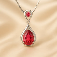 Elegant ruby teardrop necklace handmade in sterling silver gold plated