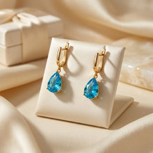 Handmade Swiss Blue Topaz Teardrop Earrings & Necklace Set | 18K Gold Plated Sterling Silver | Curación Holística Healing Jewelry
