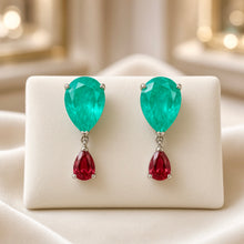 Exclusive Statement Paraiba Tourmaline & Ruby Rose Drop Earrings | Handmade Limited Series | Nickel-Free 925 Sterling Silver | Curación Holística Spanish Craftsmanship