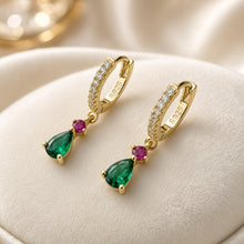 Exclusive Diopside & Ruby Rose Statement Huggie Earrings | 925 Sterling Silver 18K Gold Plated | Nickel-Free Limited Series | Handmade in Spain by Curación Holística