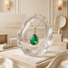 Juego de Collar y Pendientes de Lágrima Nano Esmeralda | Plata de Ley Chapada en Oro de 18k Hecho a Mano | Serie Lágrima Edición Limitada Curación Holística