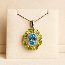 Handmade Peridot & Swiss Blue Topaz Necklace – 925 Sterling Silver Statement Pendant – Exclusive Healing Jewelry - Curacíon Holística