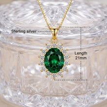 Handmade Nano Emerald Statement Necklace – 18K Gold Plated 925 Sterling Silver Oval Halo Pendant | Exclusive Curación Holística Healing Jewelry (21mm)