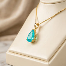 Collar de gota de turmalina paraiba hecho a mano | Plata de ley chapada en oro de 18 quilates | Colgante llamativo sin níquel | Artesanía española de curación holística