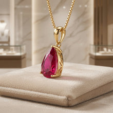 Ruby Rose Teardrop Necklace - Handmade 18K Gold Plated Sterling Silver | Exclusive Limited Edition Curación Holistica Spanish Statement Jewelry | Ruby Pendant for Women