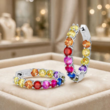 Rainbow Chakra Bliss Hoops – Handmade Spanish Sterling Silver Multi-Gemstone Earrings with Holistic Healing Energy