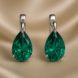 “Handmade Nano-Emerald Drop Earrings in Sterling Silver – Artisan Statement Jewelry by Curación Holística.”