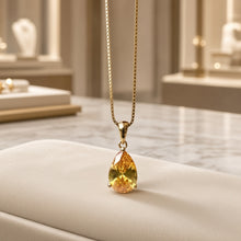 Collar Exclusivo Hecho a Mano con Citrino en Forma de Lágrima – Plata de Ley Bañada en Oro de 18K (Sin Níquel) Colgante Llamativo | Edición Limitada por Curación Holística