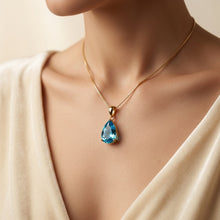 Stunning Handmade Swiss Blue Topaz Teardrop Necklace | 18K Gold Plated Sterling Silver | Curacion Holistica Luxury Jewelry
