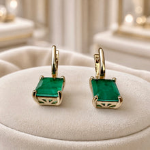 Handmade Nano Emerald Statement Earrings | 8x10mm Emerald Cut | 18K Gold Plated Sterling Silver | Hypoallergenic Limited Edition Spanish Craftsmanship