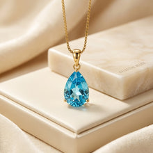 Stunning Handmade Swiss Blue Topaz Teardrop Necklace | 18K Gold Plated Sterling Silver | Curacion Holistica Luxury Jewelry