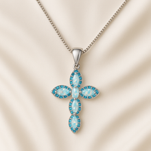 Handmade Sterling Silver Opal and Aquamarine Cross Necklace | Exclusive Statement Jewelry by Curación Holística - Curacíon Holística