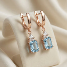 Curacion Holistica Natural Aquamarine Drop Earrings Rose Gold Plated Sterling Silver Handmade Luxury Hoops 7x5mm Gem