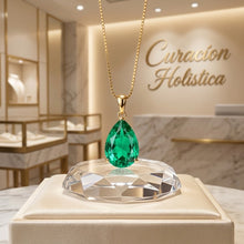 Parure Collier et Boucles d'Oreilles de Luxe Goutte d'Émeraude Nano – Bijoux Espagnols Faits Main en Édition Limitée en Argent Sterling Plaqué Or 18K sans Nickel par Curación Holística