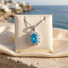 Exclusive Blue Topaz & White Quartz Sterling Silver Necklace | Handmade Limited Edition Statement Pendant by Curación Holistica | Spanish Craftsmanship 925 Silver Jewelry