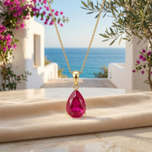 Ruby Rose Teardrop Necklace - Handmade 18K Gold Plated Sterling Silver | Exclusive Limited Edition Curación Holistica Spanish Statement Jewelry | Ruby Pendant for Women