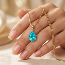 Collar de gota de turmalina paraiba hecho a mano | Plata de ley chapada en oro de 18 quilates | Colgante llamativo sin níquel | Artesanía española de curación holística