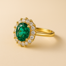 Handmade gold-plated ring with emerald and white quartz