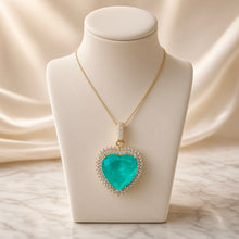 Collar Corazón de Turmalina Paraíba Hecho a Mano Exclusivo | Colgante llamativo de Plata de Ley Chapado en Oro de 20×20 mm | Serie Limitada Curación Holística