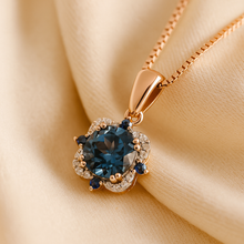 Rose gold handmade necklace with sapphire and quartz gemstones