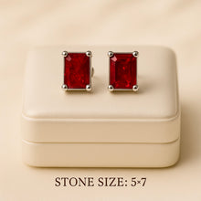 Ruby earrings 5×7 rectangle stone silver