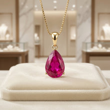 Ruby Rose Teardrop Necklace - Handmade 18K Gold Plated Sterling Silver | Exclusive Limited Edition Curación Holistica Spanish Statement Jewelry | Ruby Pendant for Women