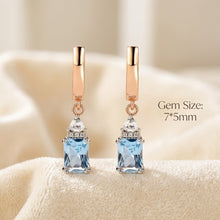 Curacion Holistica Natural Aquamarine Drop Earrings Rose Gold Plated Sterling Silver Handmade Luxury Hoops 7x5mm Gem