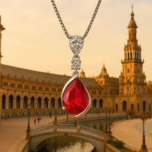 Elegant teardrop ruby necklace with sterling silver setting