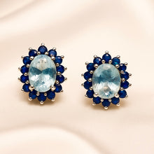 Natural Aquamarine and Blue Sapphire Stud Earrings in Sterling Silver | Handmade Statement Jewelry | 925 Silver | Curación Holística - Curacíon Holística