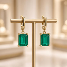 Handmade Nano Emerald Statement Earrings | 8x10mm Emerald Cut | 18K Gold Plated Sterling Silver | Hypoallergenic Limited Edition Spanish Craftsmanship